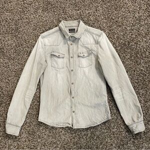 Allsaints Shirt Men’s S Gray Gatling Denim Cotton Long Sleeve Snaps Western